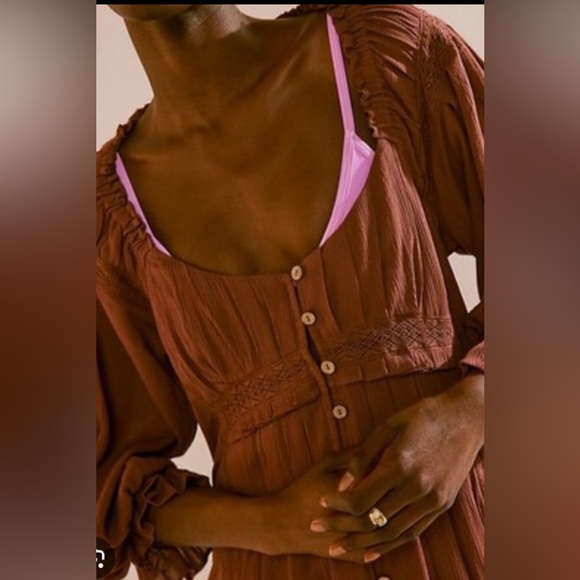 Free People magdalia romantic boho maxi dress size S bottom down puffy sleeve - Picture 8 of 10